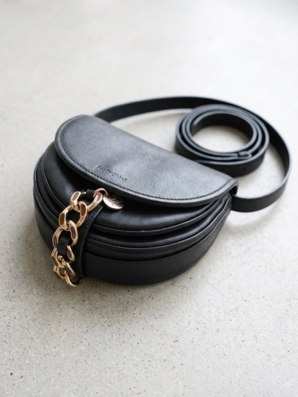 See by Chloé Mara Small Saddle Bag - Black Grained Leather - Fair Condition